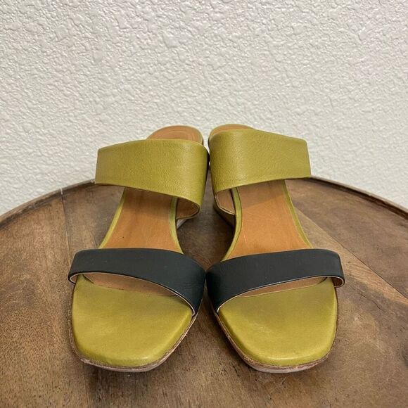 Coclico Doe Wedge Olive And Deep Sea Double Strap Wood Sandals Women’s 39 US 8.5 - Picture 2 of 9